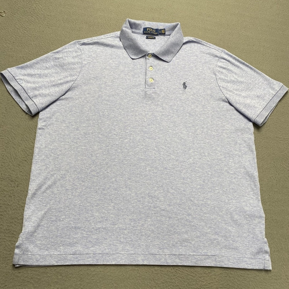 Polo Ralph Lauren Polo Shirt Mens Large Blue Classic Fit 100% Cotton Jersey‎